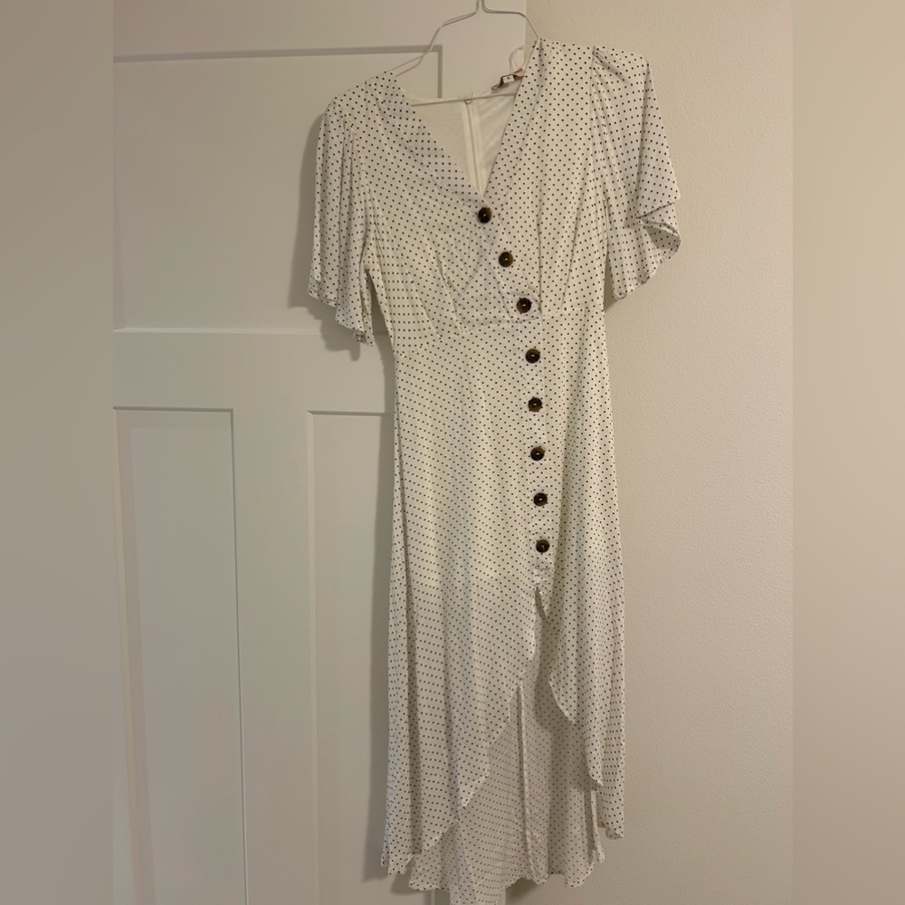 White with black polka dots dress